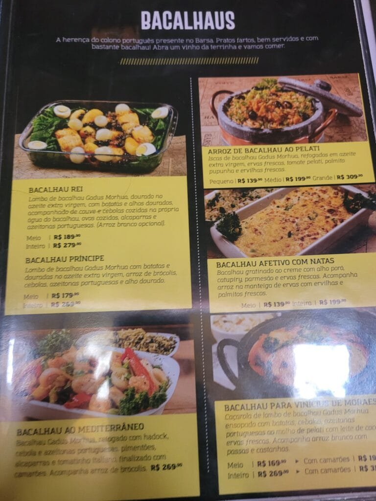 CADEG – Mercado Municipal do Rio de Janeiro: Guia Completo com Restaurantes, Flores, História, Horários e Dicas Atualizadas 4 Cardápio de bacalhau em restaurante da CADEG no Rio de Janeiro