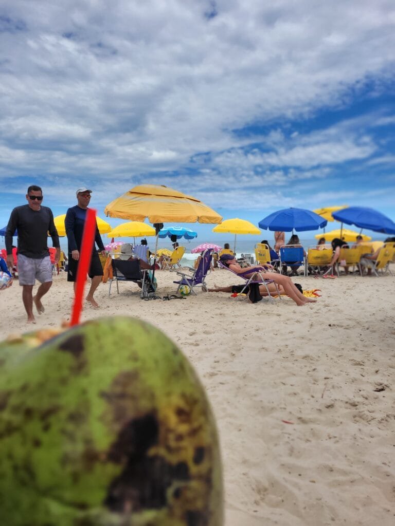 Colorful parasols on Copacabana Beach during the summer