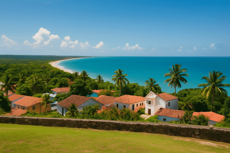 Porto Seguro: Um Destino com História e Encanto 14 Vista aérea de Porto Seguro com praias paradisíacas e centro histórico