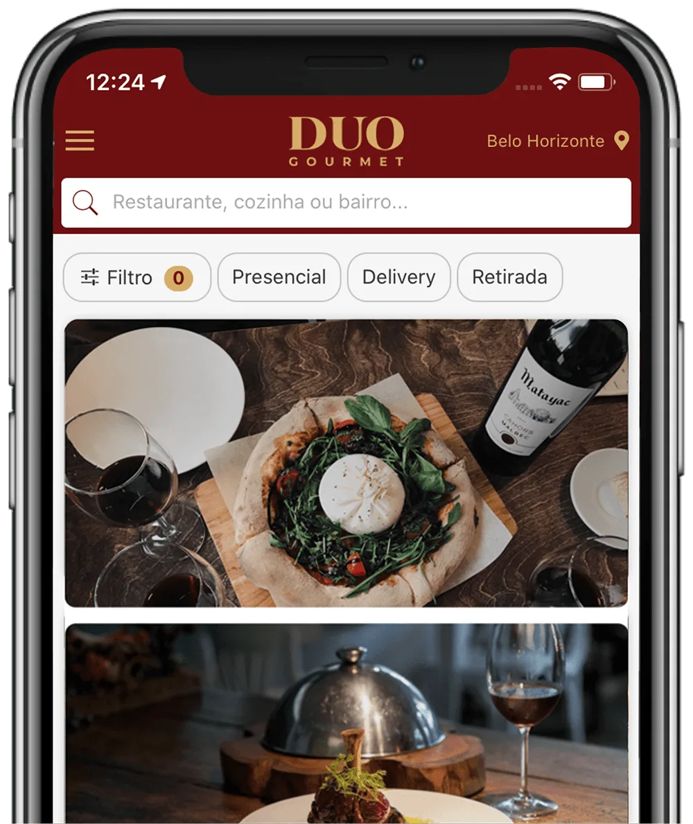 🍽️ Duo Gourmet + Inter Prime: 2 pratos por 1 + benefícios premium 1 Imagem ilustrando dois pratos principais em um restaurante parceiro do Duo Gourmet, simbolizando o benefício de “compre 1 e leve outro grátis” com o aplicativo.