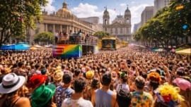 Multidão de foliões no Centro do Rio durante os megablocos do Carnaval 2026.