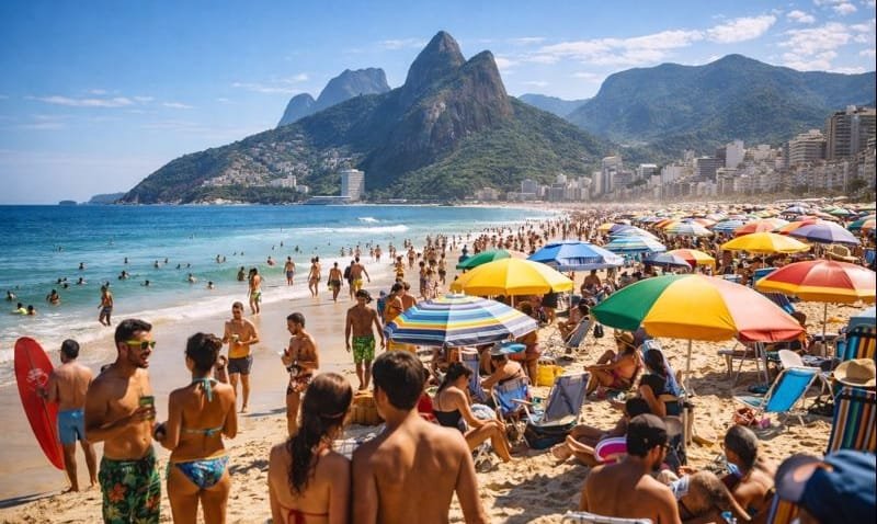 Vista panor&acirc;mica do Rio de Janeiro ao p&ocirc;r do sol com o Cristo Redentor e o P&atilde;o de A&ccedil;&uacute;car.
