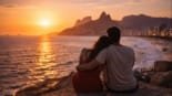 Casal curtindo passeios românticos no Rio de Janeiro ao pôr do sol