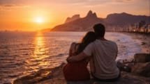 Casal curtindo passeios românticos no Rio de Janeiro ao pôr do sol