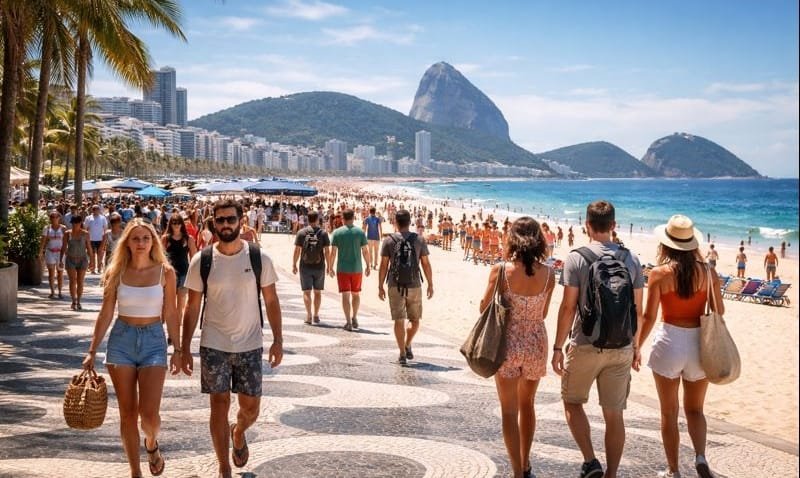 Tourists walking near Copacabana beach in Rio de Janeiro, highlighting common travel situations visitors should be aware of