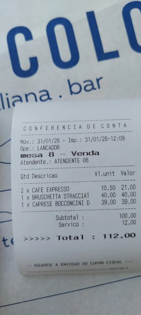 Edifício Touring Rio de Janeiro: restaurantes, preços e se vale a pena 5 Conta mostrando preços reais no Il Piccolo Rio de Janeiro