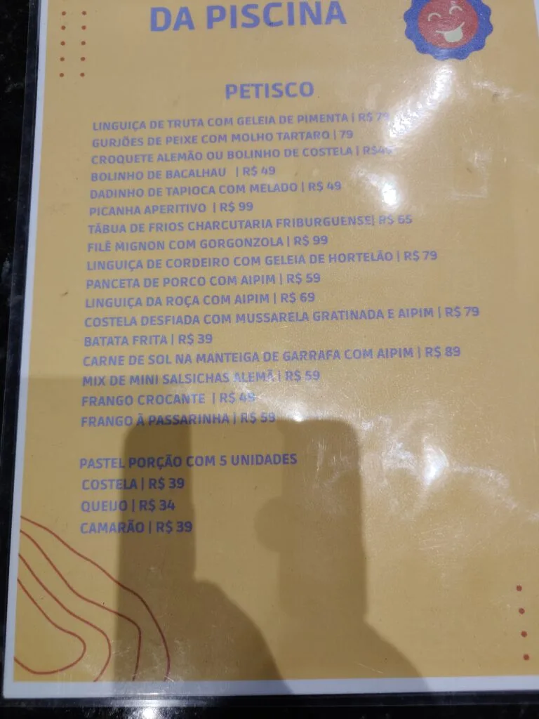 pool area menu at hotel vila suíça 1818 in nova friburgo