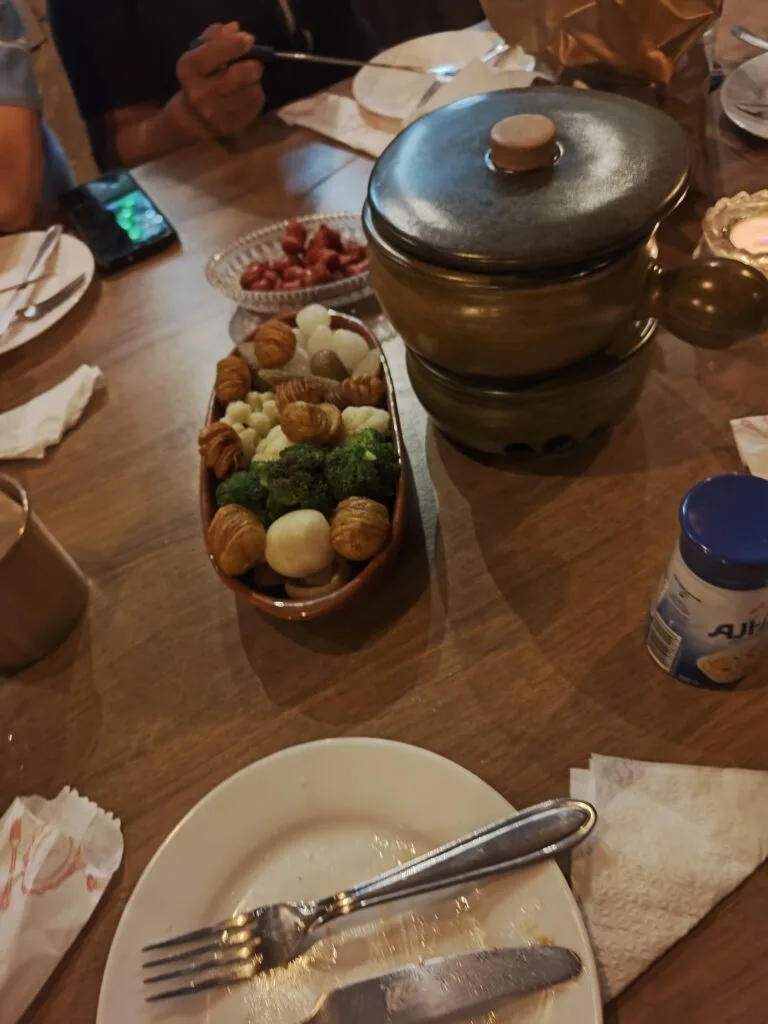fondue served in the hotel vila suíça 1818 medieval restaurant