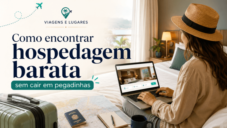 Como encontrar hospedagem barata em qualquer viagem: guia para economizar sem cair em pegadinhas 5 Mulher planejando viagem em quarto de hotel com laptop para encontrar hospedagem barata