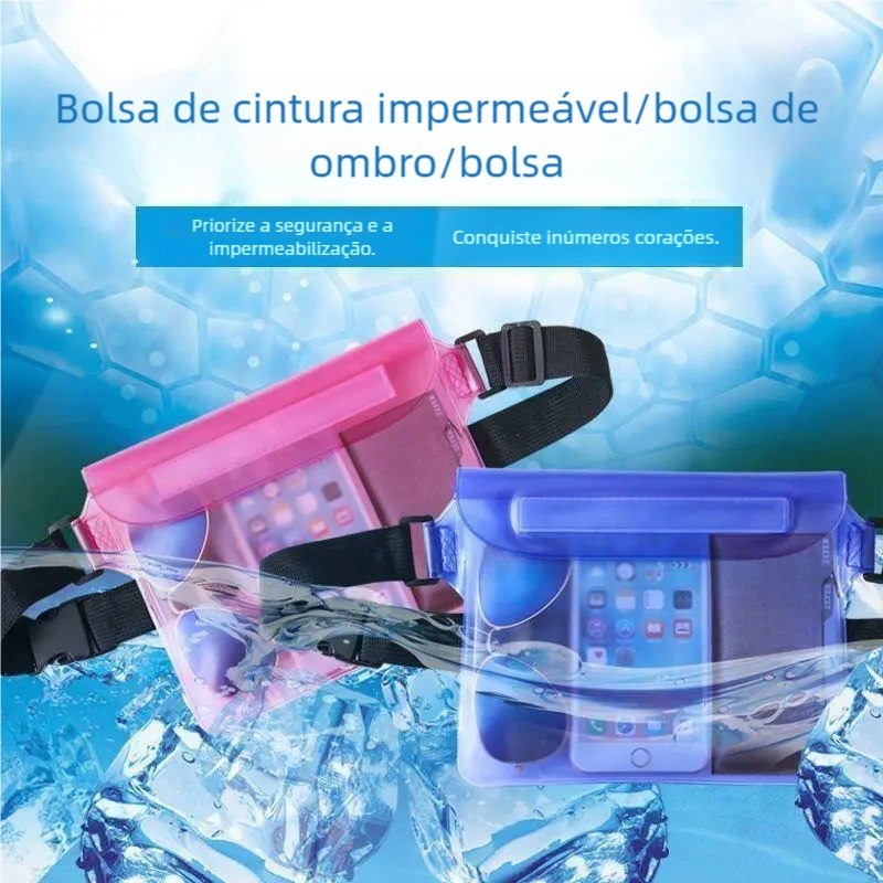 Pochete imperme&aacute;vel para celular na praia
